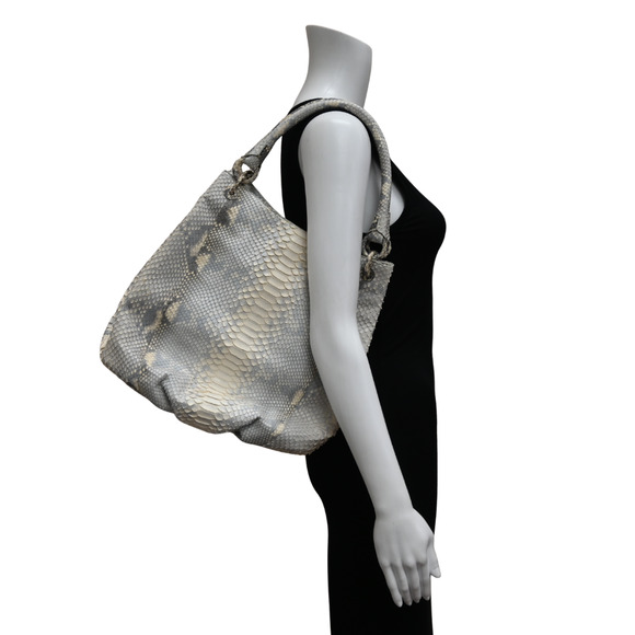 Nancy Gonzalez Light Gray & Cream Snake Leather Shoulder Bag - Picture 9 of 15